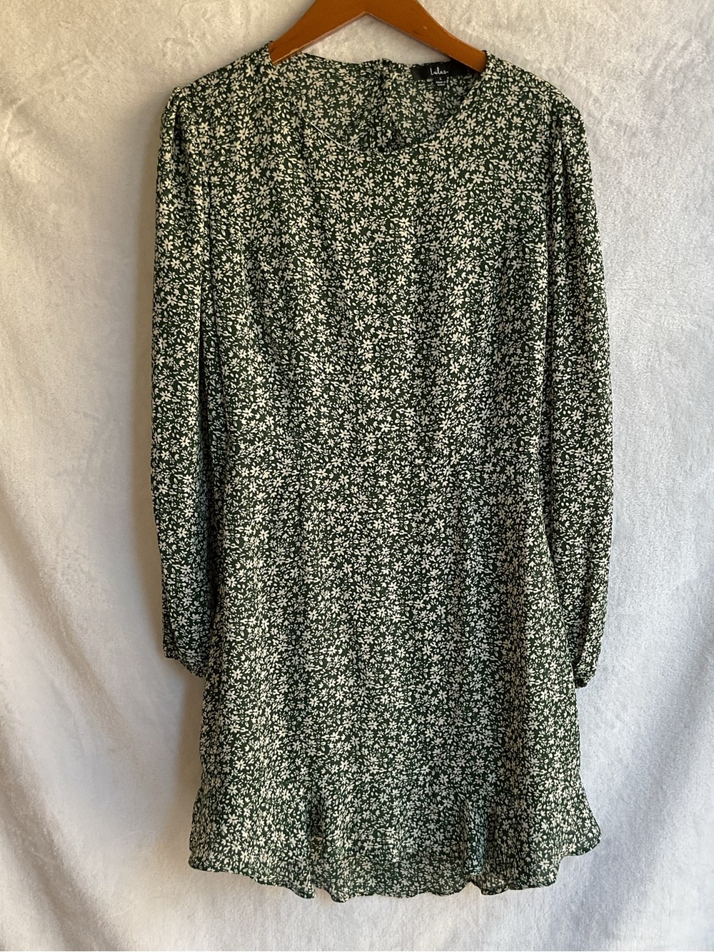 Lulus Long Sleeve Floral Green Dress Womens L Cut Out Button Up Back